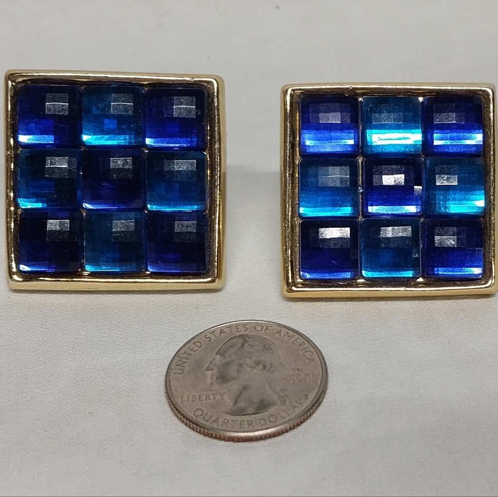 Blue and Gold Square Dali'esk Earrings